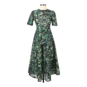 Burryco Green & Black Palm Leaf Print 1/4 Zip Short Sleeve Maxi Dress Sz 4 NWT